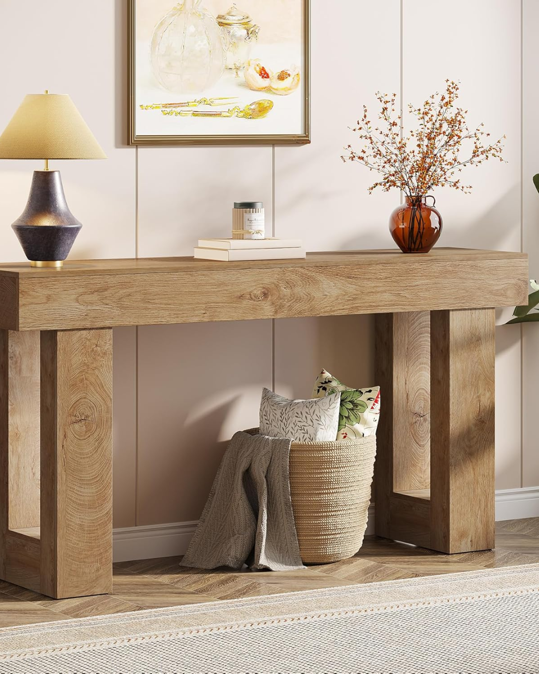 Entryway Table with Storage, 46" Modern Farmhouse Console Table with Sliding Barn Door, Wood Sofa Table for Hallway,