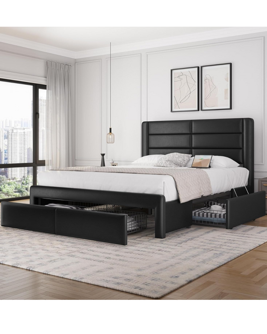 Yaheetech Queen Size Bed Frame with Headboard/2 USB Charging Station/Port for Type A&Type C/3 Storage Drawers/