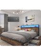 Lifezone Queen Bed Frame with 2-Tier Storage Headboard, Metal Platform Bed Frame with 4 Storage Drawers
