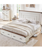 T4TREAM Farmhouse Queen Size Bed Frame with 54" Tall Geometric Headboard & 2 Large Storage Drawers, Rustic Wood Platform Bed with Wood Slats Support,