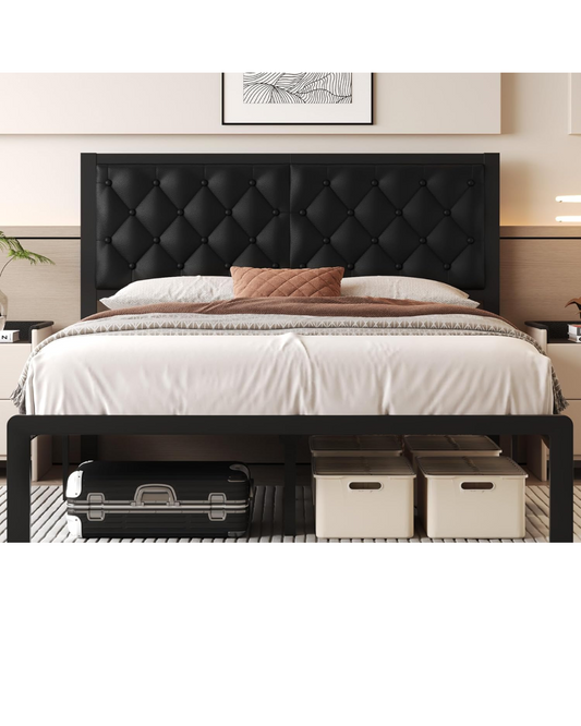 Queen Bed Frame with Headboard PU Leather Upholstered Bed Frame Platform