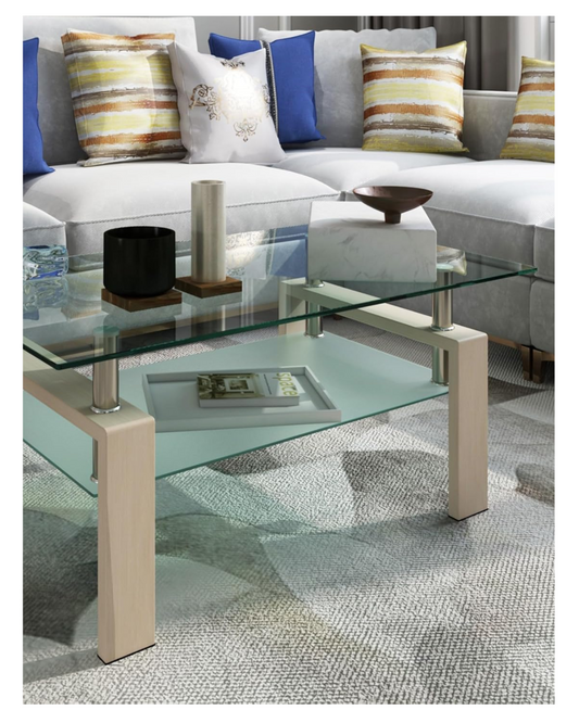 PIUS Rectangle Glass Coffee Table, Clear