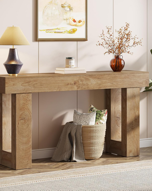 Entryway Table with Storage, 46" Modern Farmhouse Console Table with Sliding Barn Door, Wood Sofa Table for Hallway,