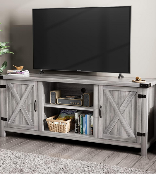 YESHOMY Modern Farmhouse TV Stand with Two Barn Doors and Storage Cabinets for Televisions up to 65+ Inch,