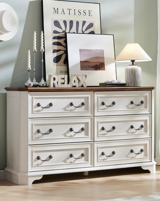 T4TREAM Farmhouse 6 Drawers Dresser for Bedroom, 54" Wide Wood Rustic Chest