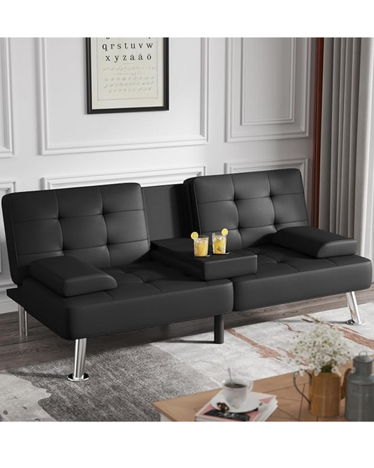 Flamaker Futon Sofa Bed Modern Folding Futon Set Convertible Recliner Lounge for Living Room with 2 Cup Holders