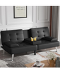 Flamaker Futon Sofa Bed Modern Folding Futon Set Convertible Recliner Lounge for Living Room with 2 Cup Holders