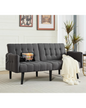 TYBOATLE 65“ Convertible Futon Sofa Bed w/ 2 USB, Upholstered Tufted Small Adjustable Folding Couch Loveseat