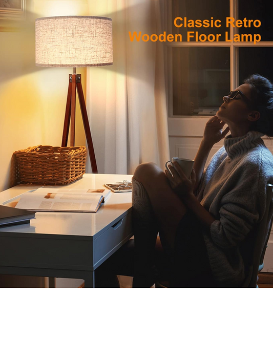 LEPOWER Wood Tripod Floor Lamp, Mid Century Standing Lamp, Modern Design Studying Light for Living Room,