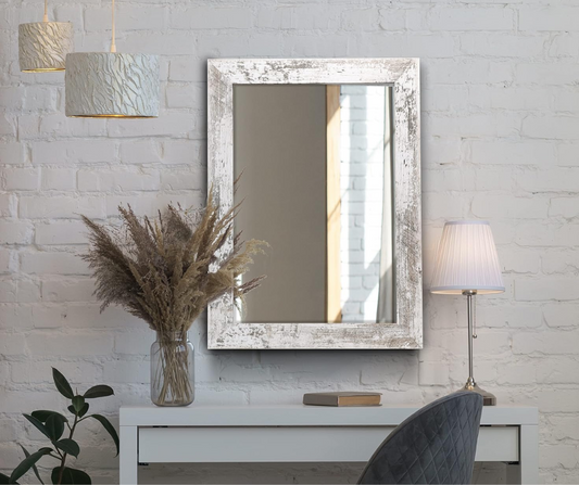 Syndra Rectangular Mirror with Frame Rustic 20x28‘’ Wall Mounted Rustic Vanity Mirror with Large Wood Frame Farmhouse Bathroom Mirror, for Bedroom,