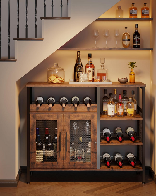 X-cosrack Wine Bar Rack Cabinet with Detachable Wine Rack, Coffee Bar Cabinet with Glass Holder,