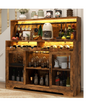 Loomie Wine Bar Cabinet with LED Light, Liquor Cabinet with Glass Holder